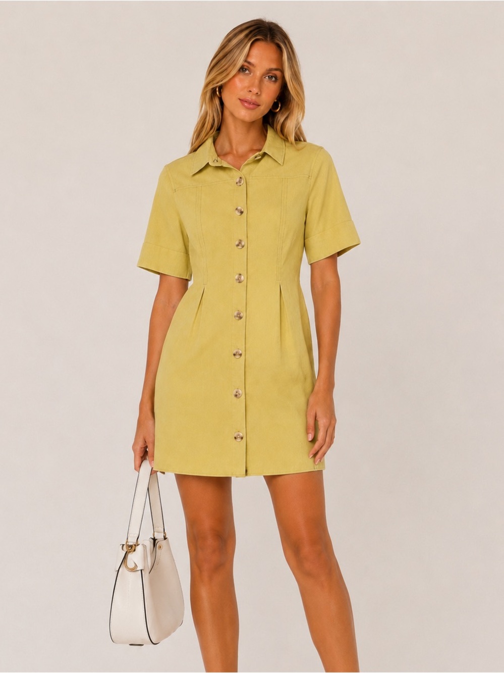 NWT Classic Button-Front Mini Dress in Light Olive